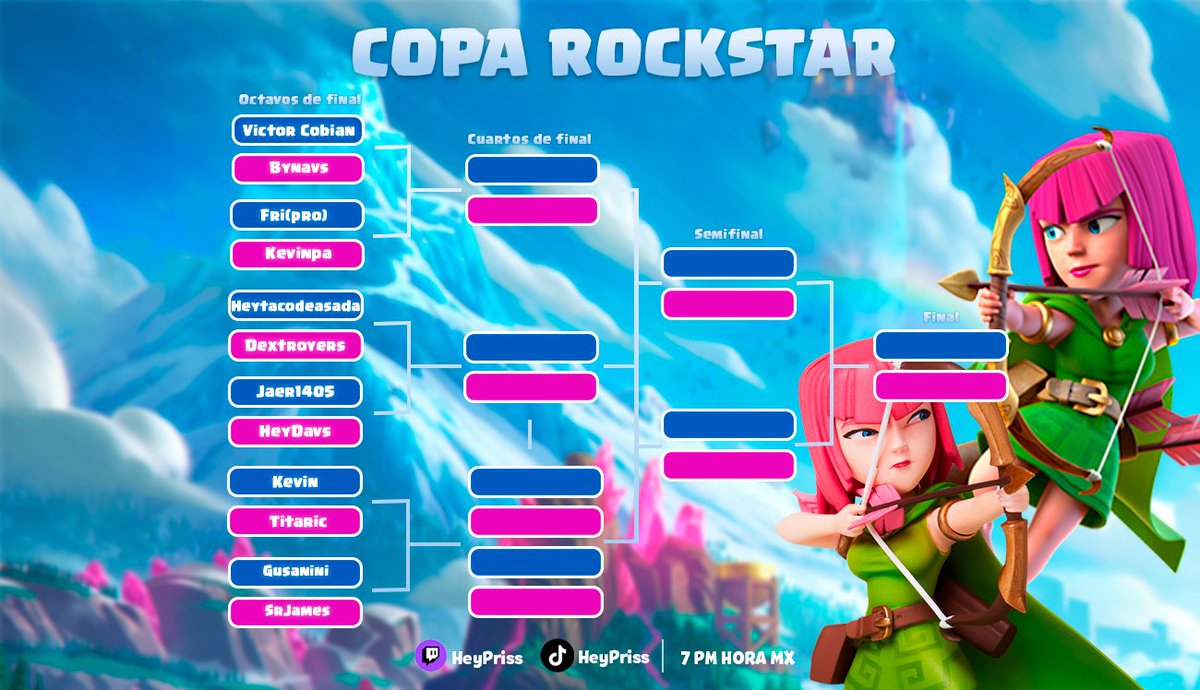 ⚔️ COPA ROCKSTAR 🤘🏼

🔵 Torneo exclusivo del clan 🤳🏼
🔵 7 PM MX 🇲🇽
🔵 Twitch.tv/heypriss

Agradecimiento especial a mi superstar <a href="/davsdab/">Davs</a> por toda la ayuda 💙

Imagen by Navs 🩵 gracias 🤩