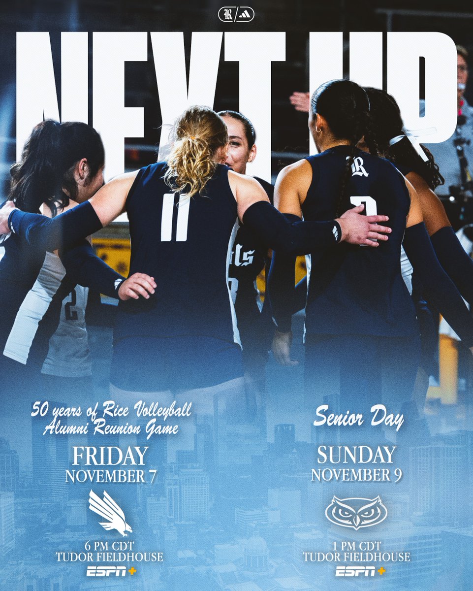 RiceVolleyball's tweet photo. It's gonna be a great weekend for volleyball! 🤩 

We look forward to welcoming back Rice Volleyball Letterwinners on Friday and celebrating our seniors on Sunday 💐

🎟️ https://t.co/qFRXDMk5k8

#GoOwls👐 https://t.co/JMpoKmyudd