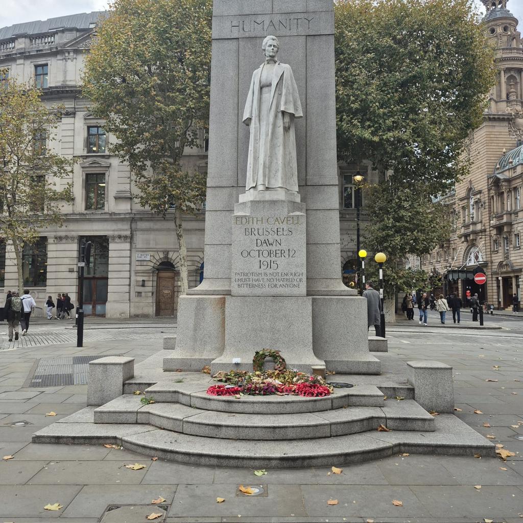 Memorial in St Martin's Place to Edith Cavell, the heroic English nurse who was shot by the Germans in 1915. I do hope all those who describe themselves as patriots heed her words.