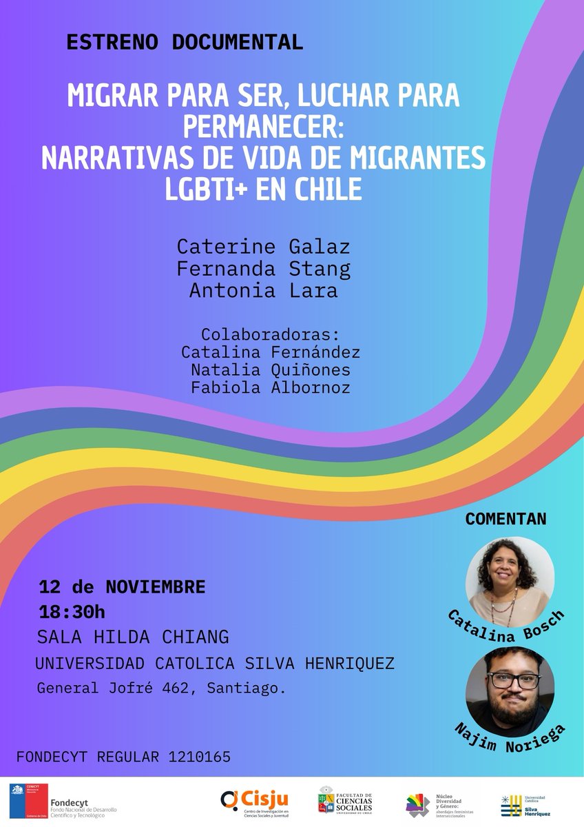 Les esperamos en el lanzamiento de este documental, en el que se abordan las violencias, desigualdades y resistencias de las personas migrantes de las disidencias sexo-genéricas en Chile
Link de inscripción: forms.gle/HY54wvWdfPsdR4…