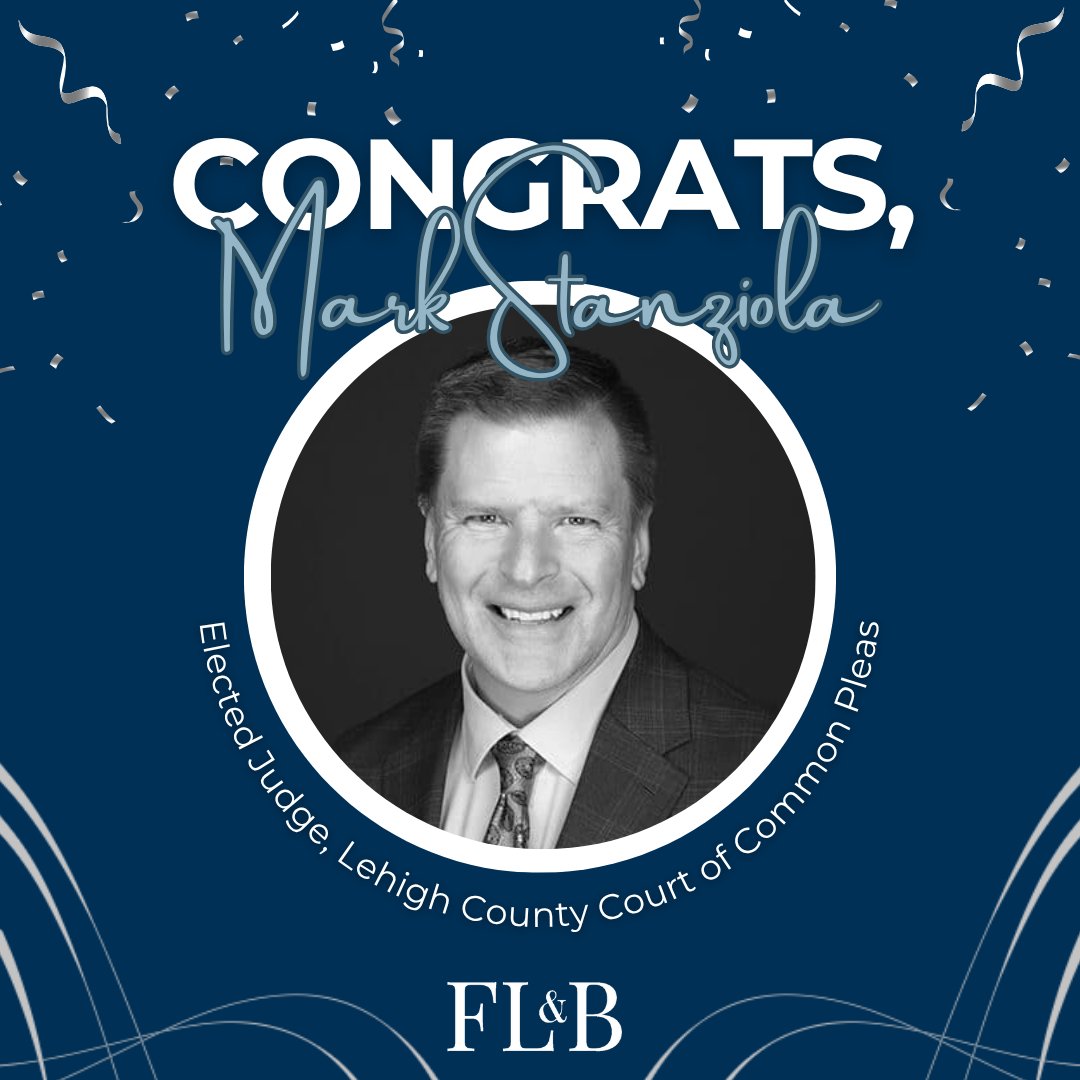 Congratulations to our own Mark Stanziola on being elected Judge for Lehigh County Court of Common Pleas!🎉

Learn more about Mark and his path to Judge: loom.ly/YtJfW88

#AttorneyNews #Election #FirmNews