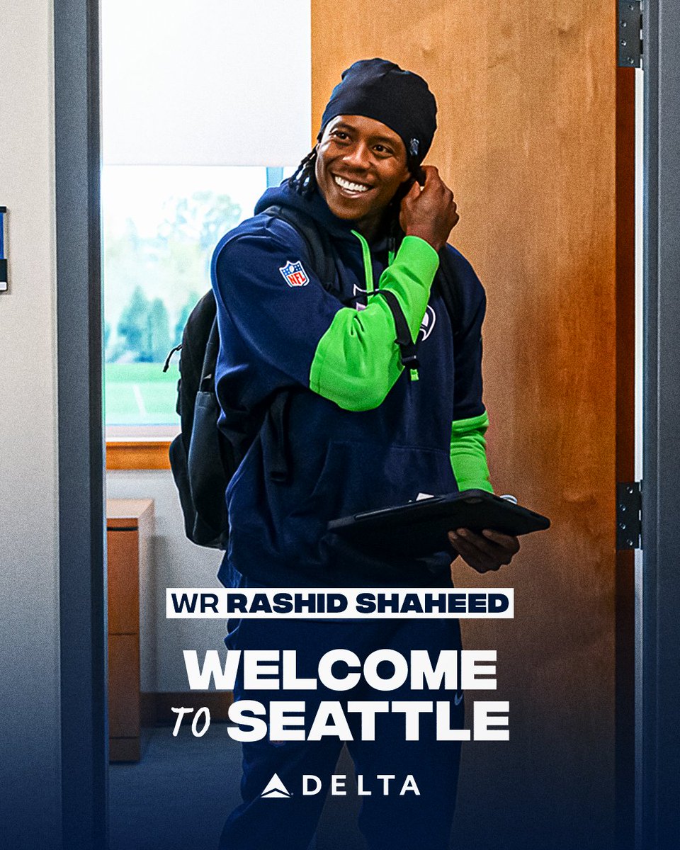 Seahawks's tweet image. He&apos;s arrived. 🫡 @RashidShaheed 

Presented by @Delta