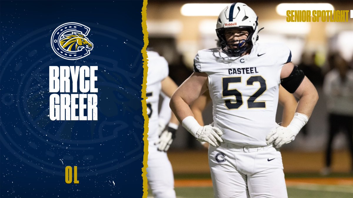 CasteelFootball's tweet photo. Senior Spotlight: OL @Bryce_Greer50 
"Be grateful for the opportunity that you have to play football. I would like to thank my Heavenly Father for blessing me with the ability to play football, and also my family for their support".
#PoundTheRock
📸: @CrisVossPhoto https://t.co/PecK0iRcBs