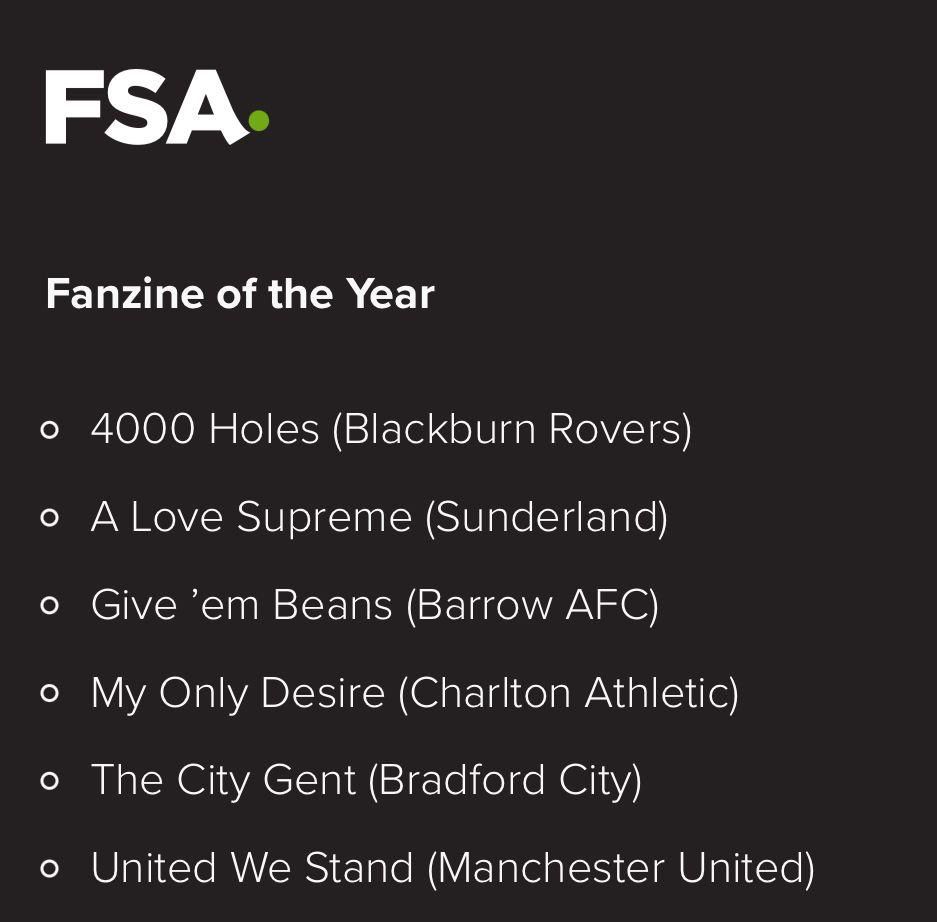 🚨 HUGE NEWS 🚨

We're absolutely buzzing to be shortlisted for FSA Fanzine of the Year! 

What an honour to be recognised alongside such brilliant fanzines.

#GiveEmBeans

#FSAAwards

x.com/wearethefsa/st…