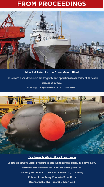 NavalInstitute's tweet image. How can you get more Naval Institute? Sign up for our #newsletters! Proceedings This Week, Editor’s Picks, and Ship to Shore provide new #Proceedings and #NavalHistory articles, podcasts, upcoming events, membership savings, and more - #subscribe for free today.…