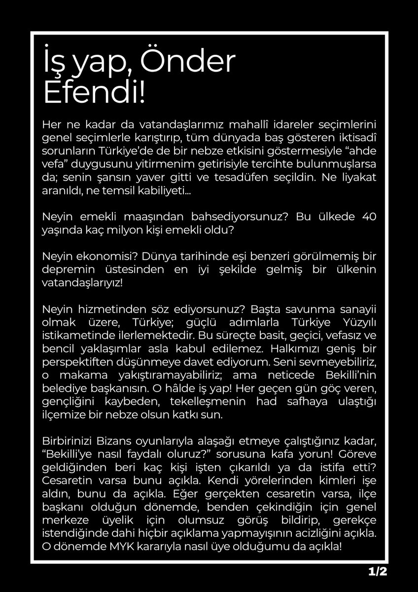 CCAsilzade's tweet image. İş yap, Önder Efendi!

Her ne kadar da vatandaşlarımız mahallî idareler seçimlerini genel seçimlerle karıştırıp, tüm dünyada baş gösteren iktisadî sorunların Türkiye’de de bir nebze etkisini göstermesiyle “ahde vefa” duygusunu yitirmenim getirisiyle tercihte bulunmuşlarsa da;…