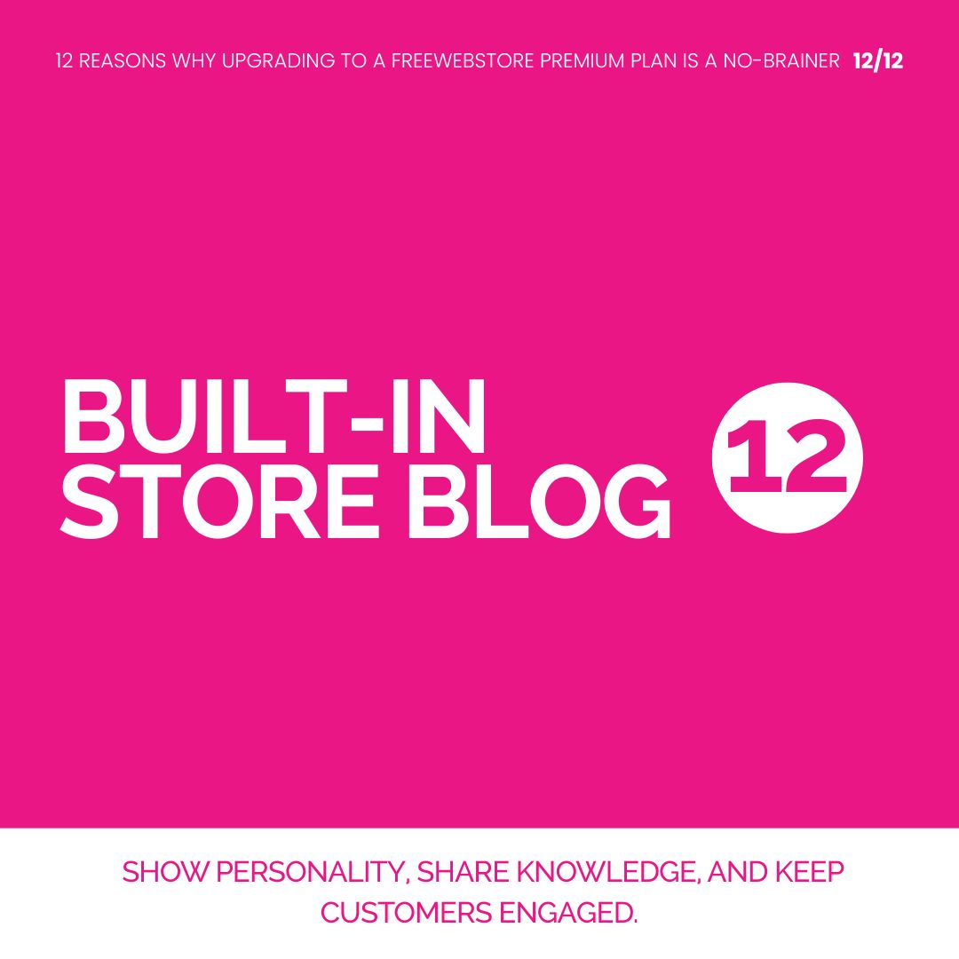 12. Built-in Store Blog

Boost your SEO, share updates, and connect with your audience by adding a blog to your store. It’s a great way to show personality, share knowledge, and keep customers engaged.

blog.freewebstore.com/2025/07/31/12-…

#12ReasonsToUpgrade