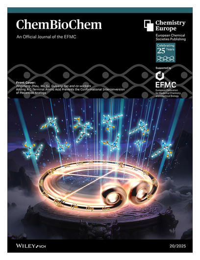 ChemEurope's tweet photo. #ChemBioChem #OnTheCover Adding A C-Terminal Amino Acid Prevents the Conformational Interconversion of Plecantide Analogs (ChemBioChem 20/2025) (Guiyang Yao and co-workers) https://t.co/IQKyDoZ8NC • https://t.co/R4XbIagHR7 https://t.co/2TibrWzaUU