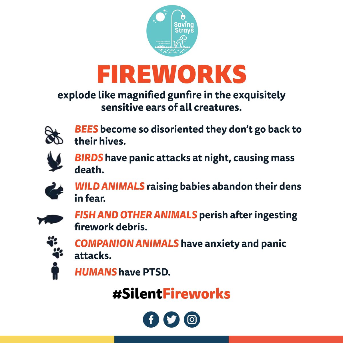 SavingStraysUK's tweet photo. sake of human Entertainment as we fill the sky with bangs, light & pollution. The ban needs to happen. Here are just some of the tips that may help your companion animals get through the night. We pray for as little lives lost as possible. #saynotofireworks #banfireworks https://t.co/XAtbbgSjbB