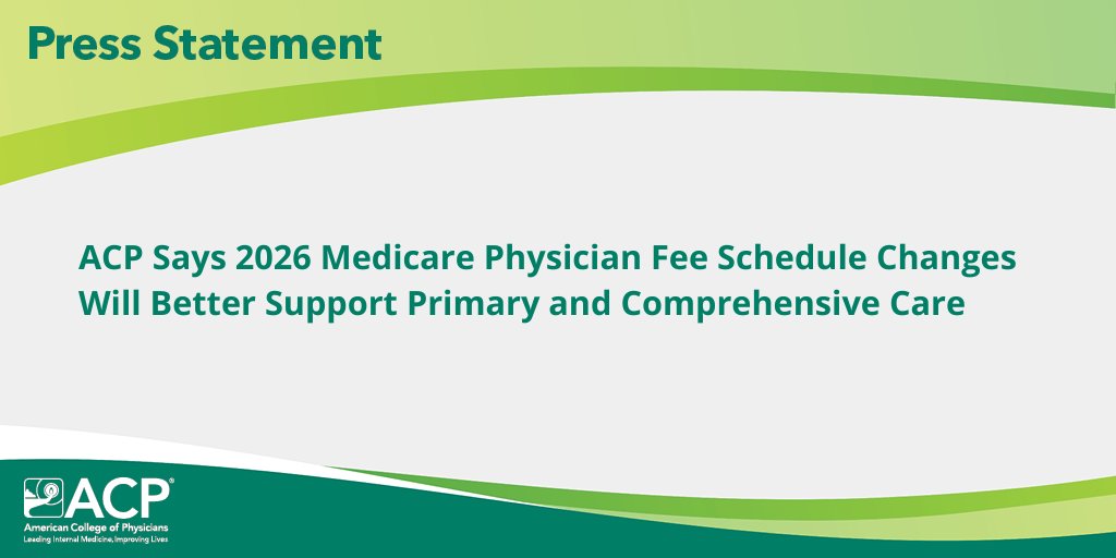 ACP says that the final 2026 Medicare Physician Fee Schedule makes several changes that will help to better support the primary and comprehensive health care provided by internal medicine specialists: f.mtr.cool/ozesdhoygw