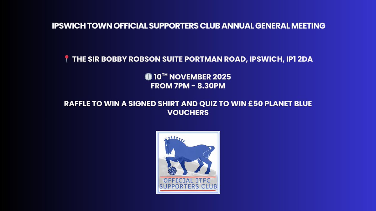 Come and join us to vote at the AGM to have your say.

There are no restrictions on the number of attendees - we just ask that you confirm your attendance to help us with planning for the event.

For more information and AGM Pack 👉 itfcsupporters.co.uk/general-5-1