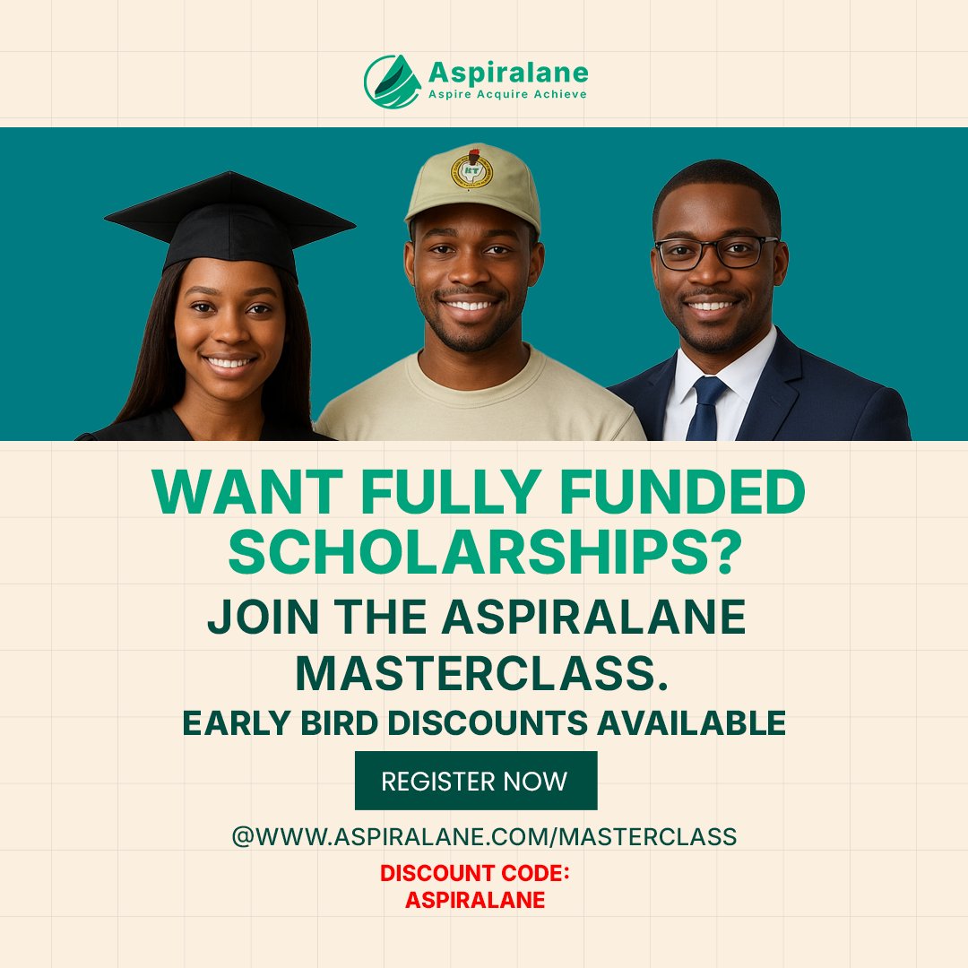 aspiralane's tweet photo. 🎓 Over 80% of students miss out on scholarships — not for lack of merit, but strategy.

Learn how to win fully funded grad school offers in our Masterclass.

⌛️Seats are filling fast!
👉 https://t.co/oUINFwDHtK

💰Use code ASPIRALANE for 50% off! https://t.co/Mm7DFej2RJ