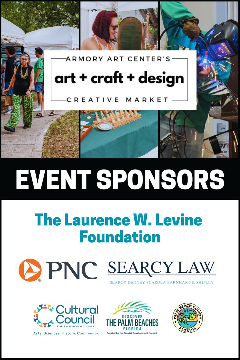 🎨 Just 3 days away! The Armory’s Art + Craft + Design Creative Market is almost here — a weekend of art, makers, food &amp; community creativity! 💫

Huge thanks to our amazing sponsors for making it possible! 🙏

#CreativeMarket #ArmoryArtCenter #PalmBeachArts #WPBEvents