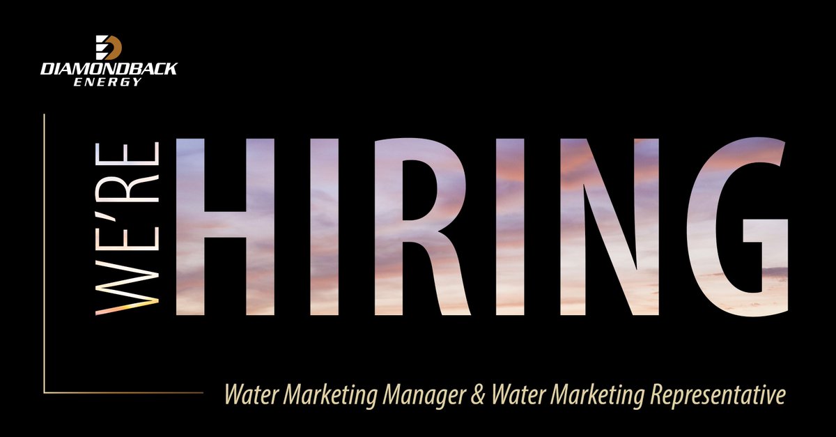 We're looking for two professionals to join our growing Marketing team: Water Marketing Manager and Water Marketing Representative!

The Water Marketing Manager will lead Diamondback’s produced water marketing strategy and operations. This role is responsible for overseeing
