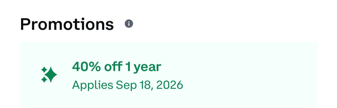afe2b's tweet photo. @coinbase Oh interesting, the promo applied itself for my next billing cycle? My next bill date isn't until Sept of 2026, so that's nice that i don't need to do anything now https://t.co/DOFyHs6Zov