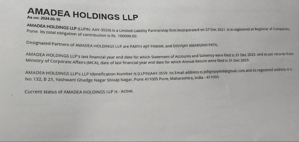 anjali_damania's tweet image. अजित पवारांची ही केस …. एकनाथ खडसेंसारखीच नाही का ? मुख्यमंत्री देवेंद्र फडणवीस आता त्यांच्या लाडक्या उप मुख्यमंत्र्यांवर कारवाई करणार ? 

पार्थ अजित पवार हे डायरेक्टर असलेल्या Amadea Holdings  LLP नावाच्या कंपनीने, १८०४ कोटीची महार वतनाची जमीन ३०० कोटीला घेतली? ह्या व्यवहारात २…