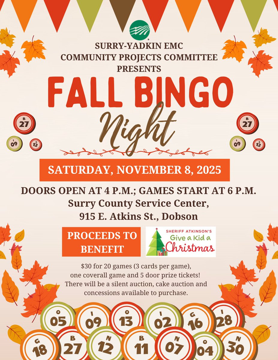 Join us on November 8 for a great night of BINGO, prizes, and raising money for Sheriff Atkinson's Give a Kid a Christmas!