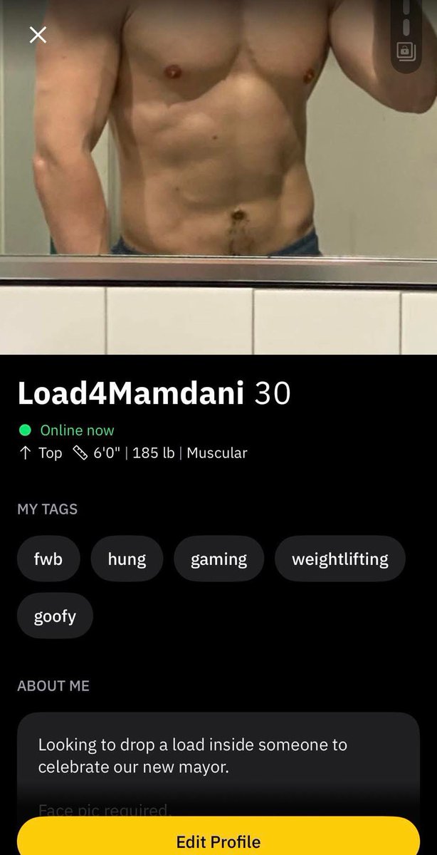 To celebrate last night someone on grindr is giving loads4mamdani 💀