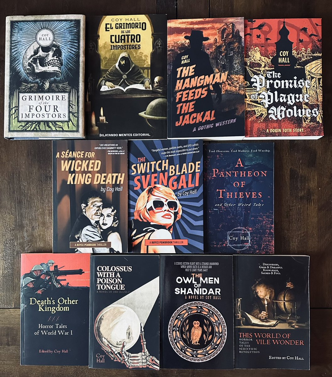 CoyHallBooks's tweet image. My books so far! Links below. Devilry in Godling Wood coming 2026.