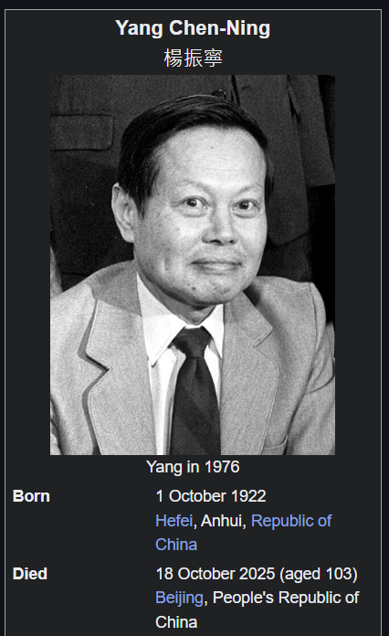 frinzthecoder's tweet image. Rest in peace, centenarian Nobel laureate Yang Chen-Ning.