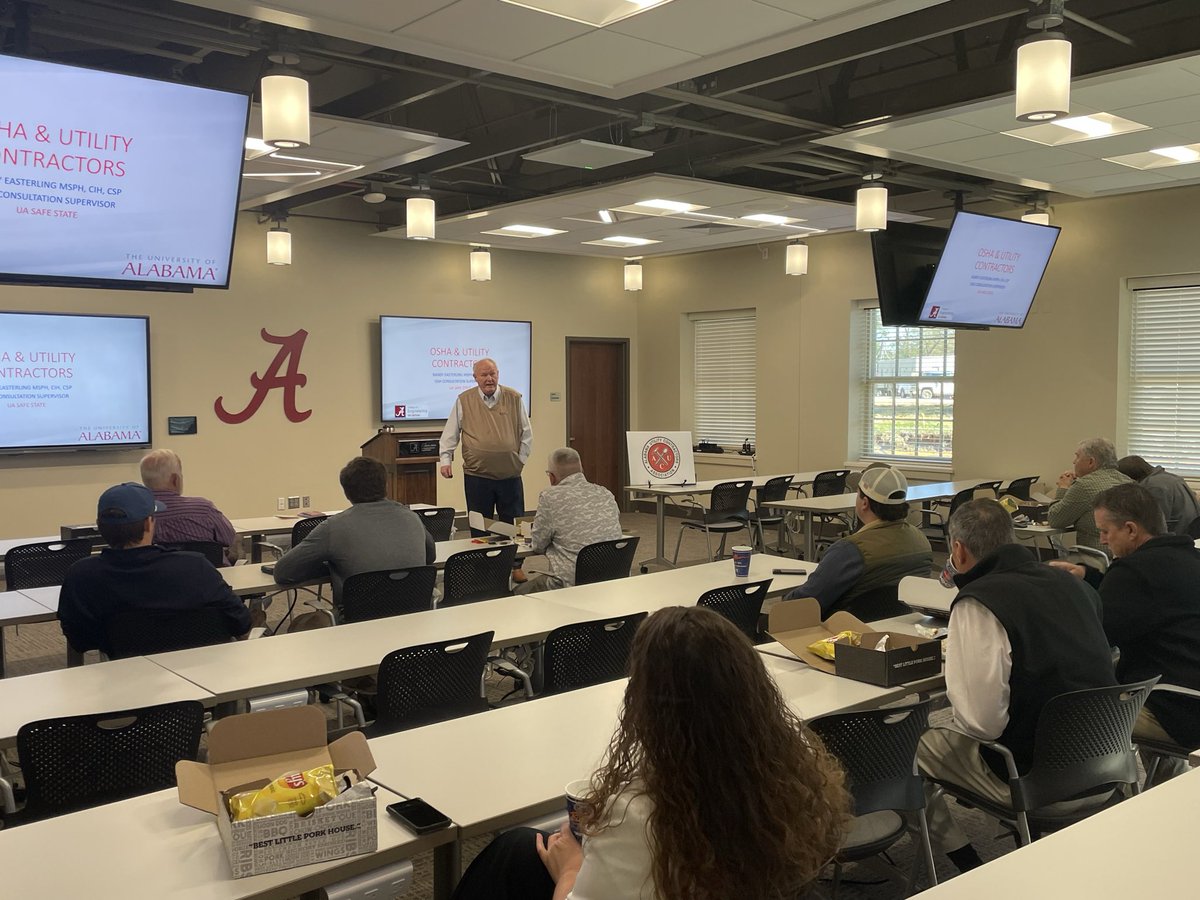 Great presentation this week in Tuscaloosa on OSHA Requirements for Utility Contractors. The program was presented by Randy Easterling - MSPH CIH CSP and graciously sponsored by <a href="/SafeStateAL/">UASafeState</a> and hosted by The University of Alabama College of Engineering.