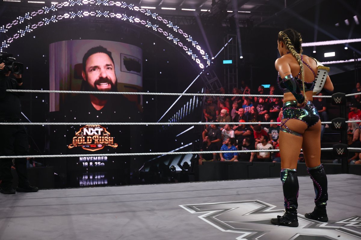 It was announced during last night's #WWENXT that <a href="/kelani_wwe/">Kelani Jordan</a> will have to defend the Knockouts World Title against both <a href="/JordynneGrace/">Jordynne Grace</a> and <a href="/TheLeiYingLee/">雷影 .李 (Léi Yǐng .Lee)</a> at the upcoming <a href="/WWENXT/">WWE NXT</a> Gold Rush!

📸- <a href="/WWE/">WWE</a>