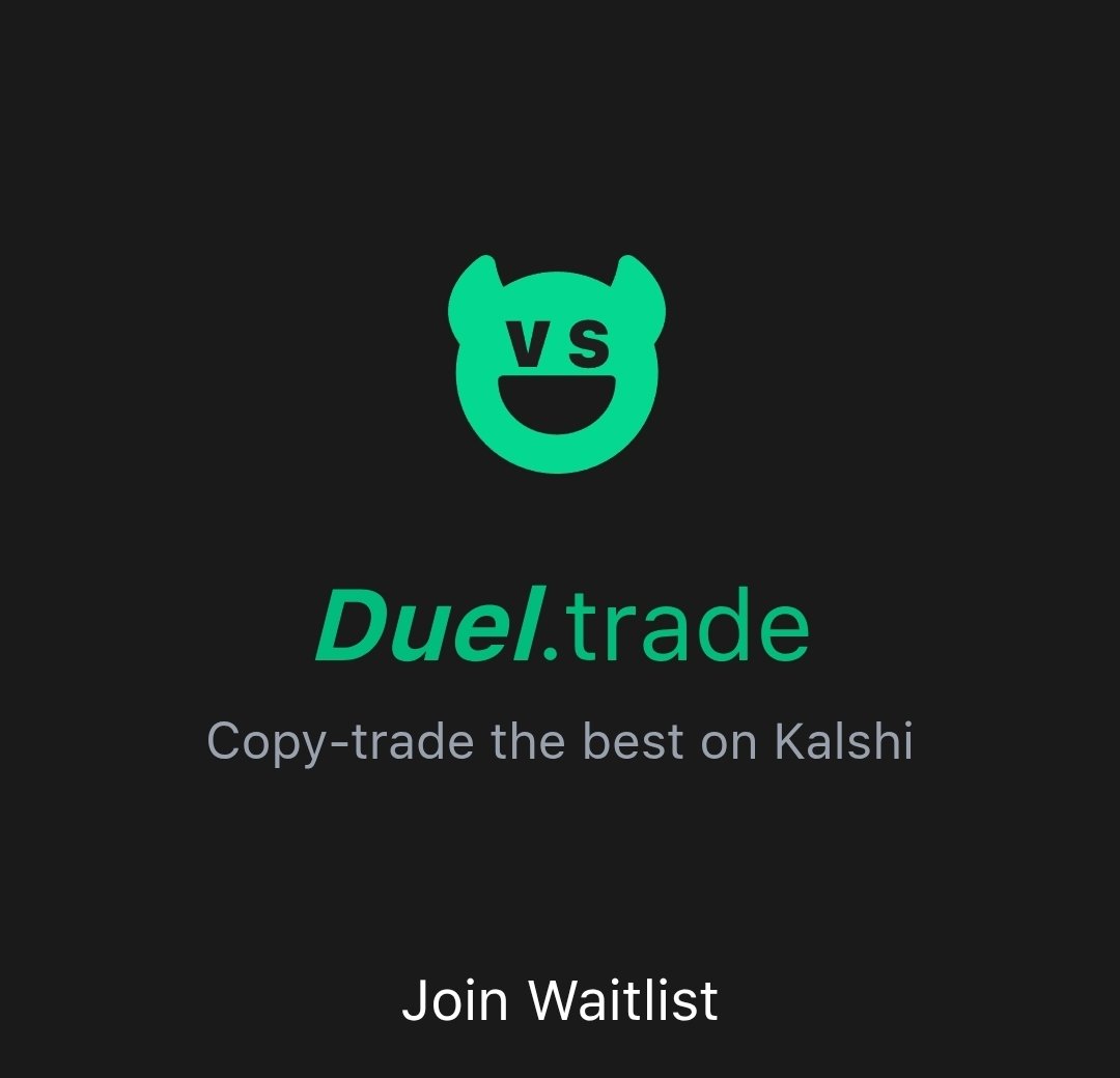 Found the cheat code for kalshi. <a href="/DuelTrade/">duel.trade</a> lets you copy trade the best prediction market traders automatically. I'm in early.

Join: duel.trade/ref/8UV27VMN