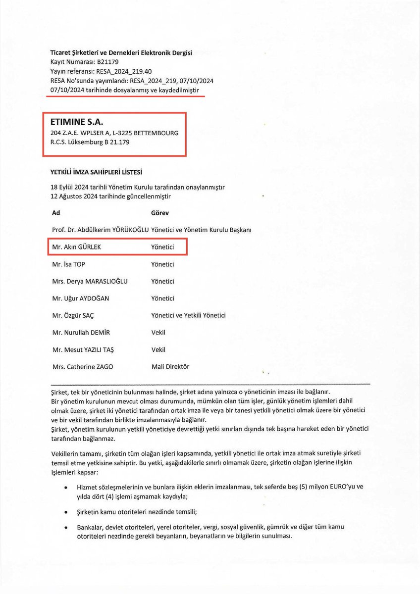 yavuzyilmazd's tweet image. Bor ve bor ürünlerinin yurt dışındaki satış, pazarlama ve lojistiğini yapan Eti Maden İşletmesi’nin Lüksemburg’daki şirketinin yönetim kurulunda kimler var?

Etimine SA Yönetim Kurulu⬇️

Eti Maden Genel Müdür Yardımcısı
Eti Maden Genel Müdür Yardımcı Vekili
Eti Maden Strateji…