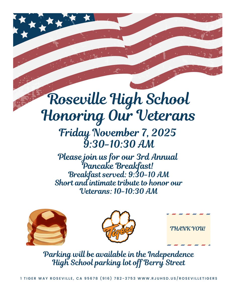 We are excited to host a pancake breakfast for Roseville veterans and their friends and family, along with those who want to celebrate our veterans! You are invited to join us for our 3rd annual Veteran's Pancake Breakfast on November 7th at 9:30am!