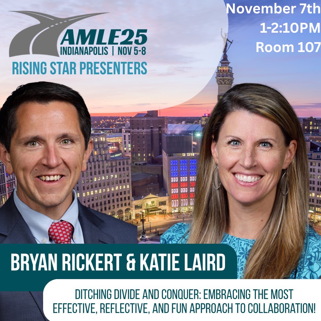 Indianapolis, here we come! <a href="/hawks_principal/">Bryan Rickert</a> and I can’t wait to see all of our friends tomorrow at #AMLE25. Please join us on Friday at our session on Collaborative Leadership as we #LearnGrowLead together!