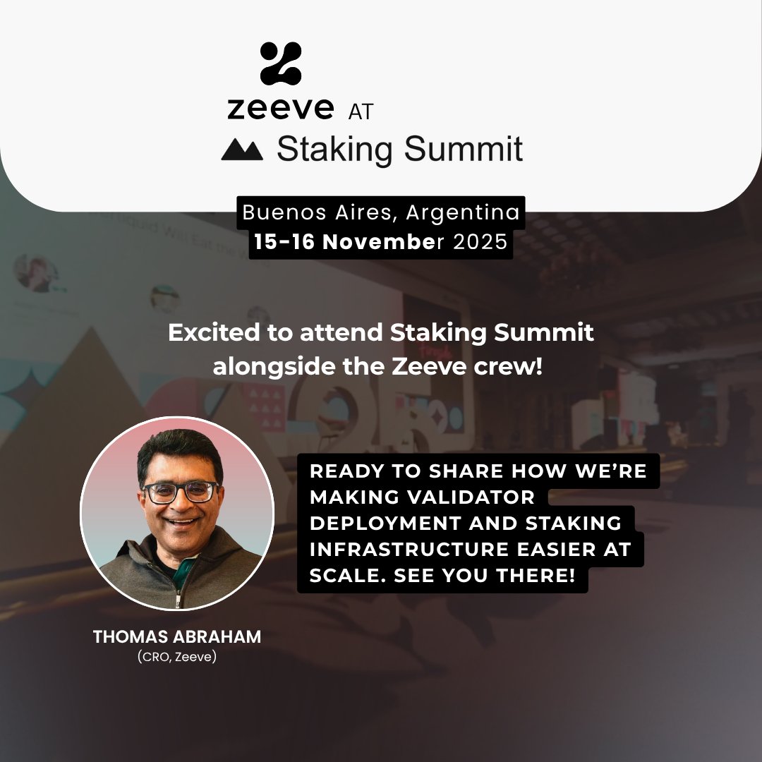 0xZeeve's tweet image. Pack your bags, @StakingSummit 2025, Buenos Aires we’re coming! 🧳🔥

Our CRO @tommyabe will be representing Zeeve and connecting with the builders reimagining staking and validator networks.

If you&apos;re around, come find us and let’s talk how to scale Web3 the smart way.

#Zeeve…