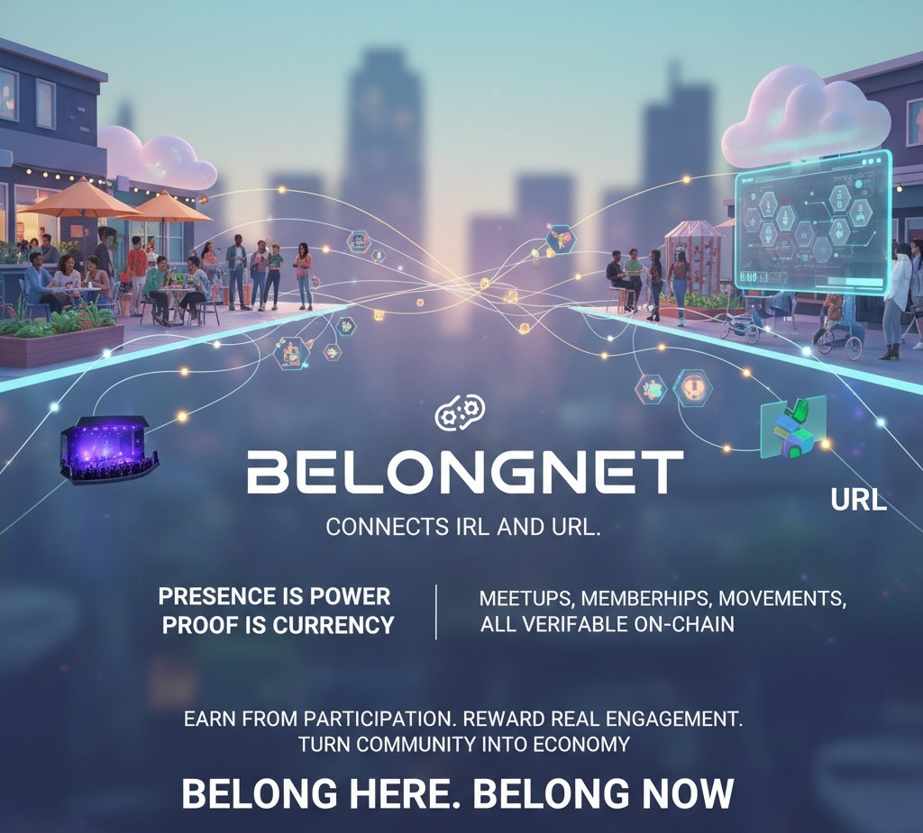 Harbbey283333's tweet photo. Presence is power.
Proof is currency.
@belongnet connects IRL and URL meetups, memberships, movements, all verifiable on-chain.
Earn from participation. Reward real engagement.
Turn community into economy.
Belong here. Belong now.
@PulseInfra
#BelongNet https://t.co/ZmwewGVl8t