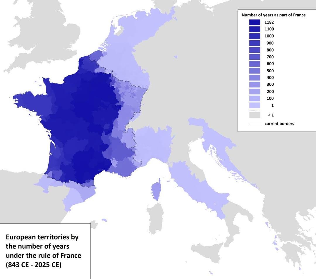 European territories by the number of years under French rule