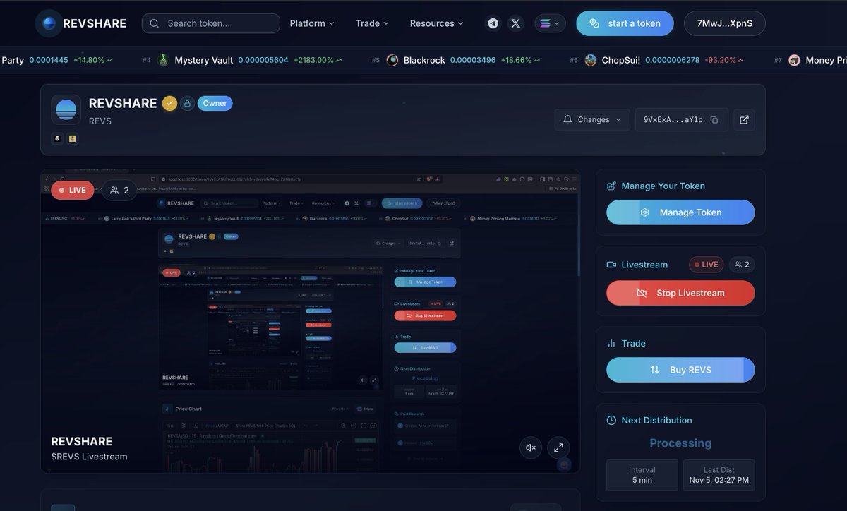 🎥 LiveStreams are now live on RevShare!

We’re excited to announce the launch of LiveStreams, now available in beta. Token owners can already start streaming directly from their token page to engage with their communities in real time.

As this is the first beta release, some