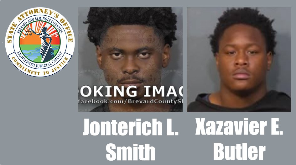 Brevard Co. Grand Jury indicts two young men for murder and other charges for the Oct. 6 shooting of a 15-year-old girl and two companions outside a Cocoa-area restaurant. JONTERICH L. SMITH, 21, was arrested, but XAZAVIER E. BUTLER, 20, remains at large. Details: