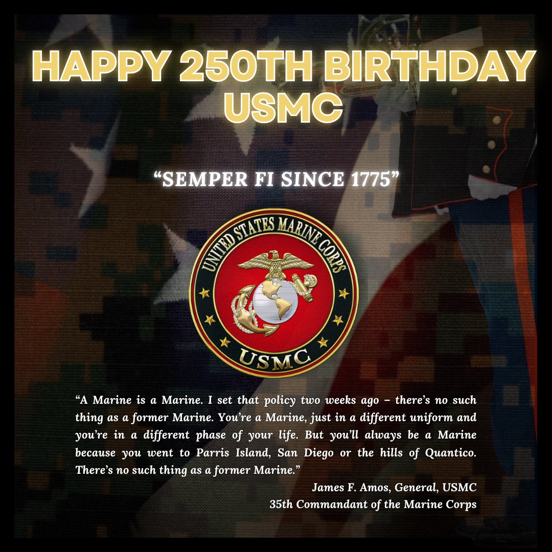 𝙃𝙖𝙥𝙥𝙮 𝘽𝙞𝙧𝙩𝙝𝙙𝙖𝙮 𝙐𝙎𝙈𝘾 🎉! For 250 years, our Marines have set the standard for honor, courage, &amp; commitment. We're proud to salute every Marine—past &amp; present—who has earned the title. 𝕊𝕖𝕞𝕡𝕖𝕣 𝔽𝕚! #USMC #marinecorpsbirthday #MarineCorps250 #semperfi