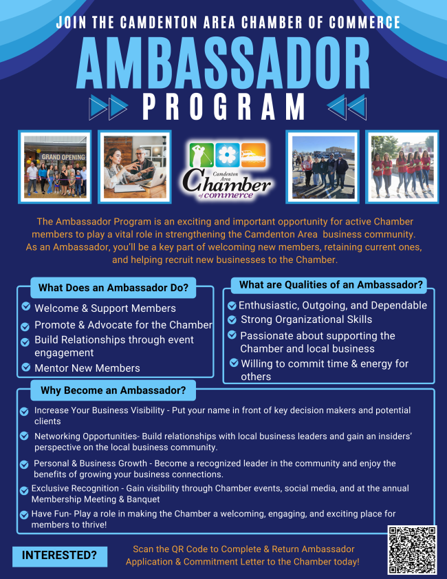CACCLake's tweet photo. 🌟 Want to get more involved in the Camdenton business community? Join the Chamber Ambassador Program! Welcome new members, build connections, and help local businesses thrive — all while growing your network.

Learn more &amp; apply today! 🤝
#CamdentonChamber #CommunityStrong https://t.co/CrwpeRdq4J