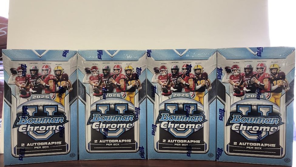 🔥🔥THIS JUST IN!!!🔥🔥 Available NOW the brand new 2025 Bowman Chrome U hobby boxes. Try your luck in finding some of the hottest college football stars in the game today! @topps