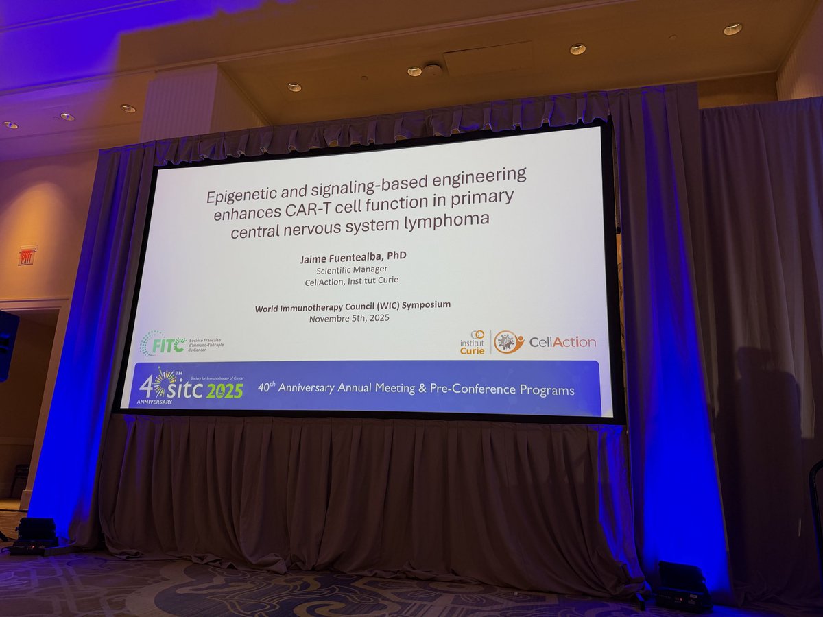 BernardAFox's tweet photo. Dr. Jaime Fuentealba representing #French #Society for #Immunotherapy of #Cancer ( #FITC ) talks on #PCNLS #ocular #lymphoma & novel #SUV39H1 ko CAR T cell treatment approach - clinical trial in 2026 #WIC2025 #SITC2025 @lymphoma @lymphomahub @LLSCanada https://t.co/sPWqSg9Yqq