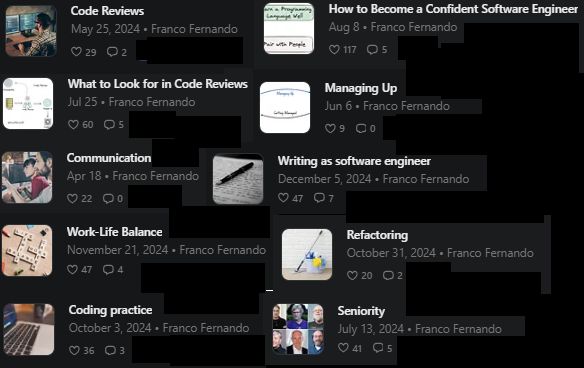 Franc0Fernand0's tweet image. If you are a senior software engineer who care about their craft and want to get better, read these 10 articles: ↓