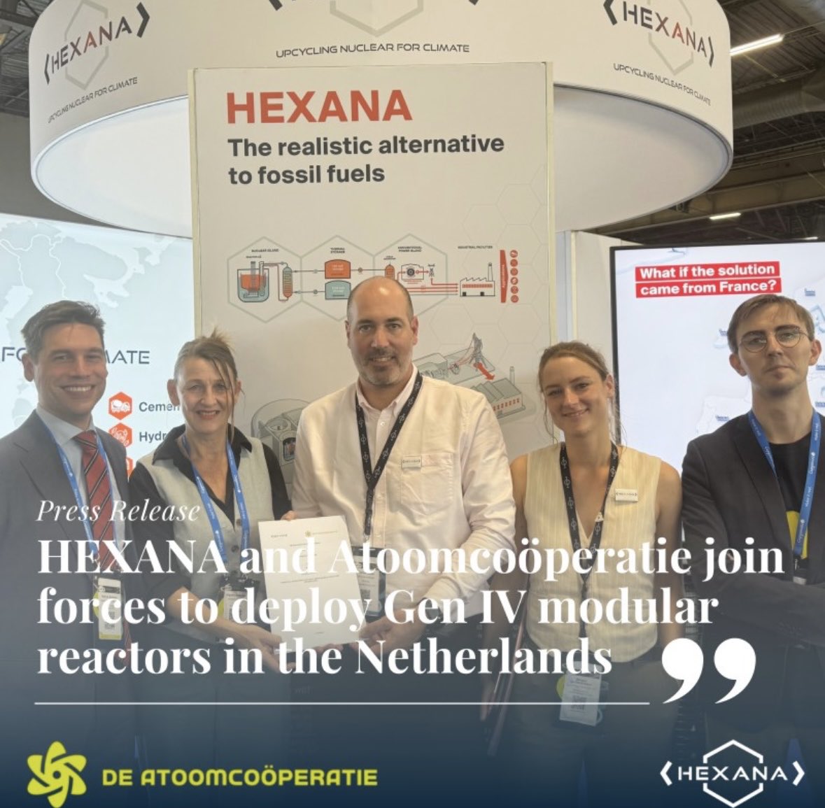 Breaking news! 🚨

HEXANA en de ATOOMCOÖPERATIE slaan de handen ineen
om de nieuwe generatie modulaire reactoren een plaats te
geven in Nederland.

hexana.fr/wp-content/upl…