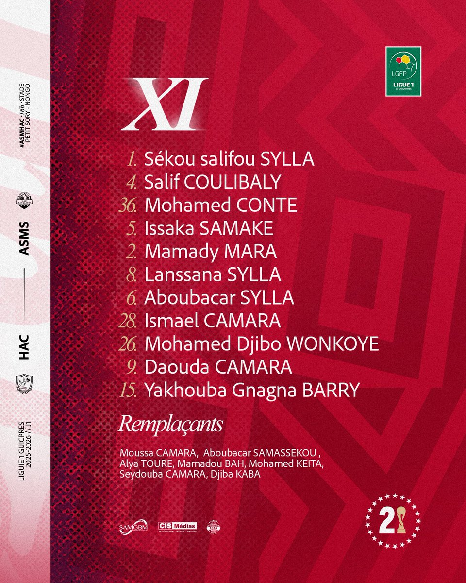 HACofficiel's tweet image. 📋 Nos 11 𝐌𝐚𝐭𝐚𝐦𝐤𝐚𝐬 du jour 

#PanAfricanTeam #ASMHAC #J1 #Ligue1Guicopres