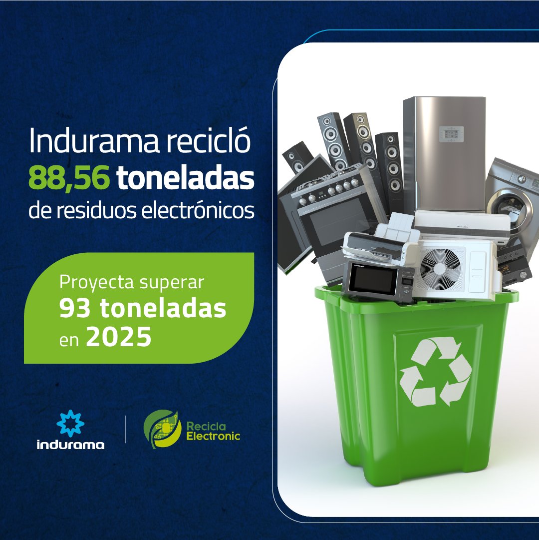 Cada tonelada reciclada es un paso hacia un planeta más limpio 🌿✨.

En 2024 gestionamos 88,56 toneladas de residuos electrónicos, y en 2025 queremos superar las 93. ♻️ Seguimos transformando desechos en nuevas oportunidades. 

#InduramaPorElPlaneta #InduramaEsConfianza