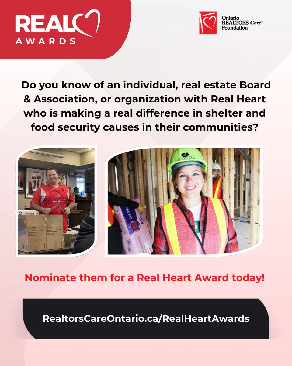 ORCF's Real Heart Award recognizes one REALTOR® and one real estate Board or Association, or organization, each year who's making an impact in their community. Deadline to apply is January 14: realtorscareontario.ca/realheartawards