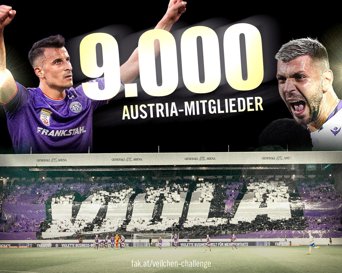 FKAustriaWien's tweet photo. 𝟗.𝟎𝟎𝟎 𝐌𝐢𝐭𝐠𝐥𝐢𝐞𝐝𝐞𝐫 – 𝐝𝐚𝐧𝐤𝐞, 𝐕𝐞𝐢𝐥𝐜𝐡𝐞𝐧! 💜 

Als Dankeschön für diesen Meilenstein erhalten alle bestehenden Mitglieder sowie alle, die bis 19.11. eine Mitgliedschaft abschließen, das exklusive Mitgliedermagazin „Austria hautnah“ zugeschickt.
#faklive https://t.co/zQ0Vd1aZgS