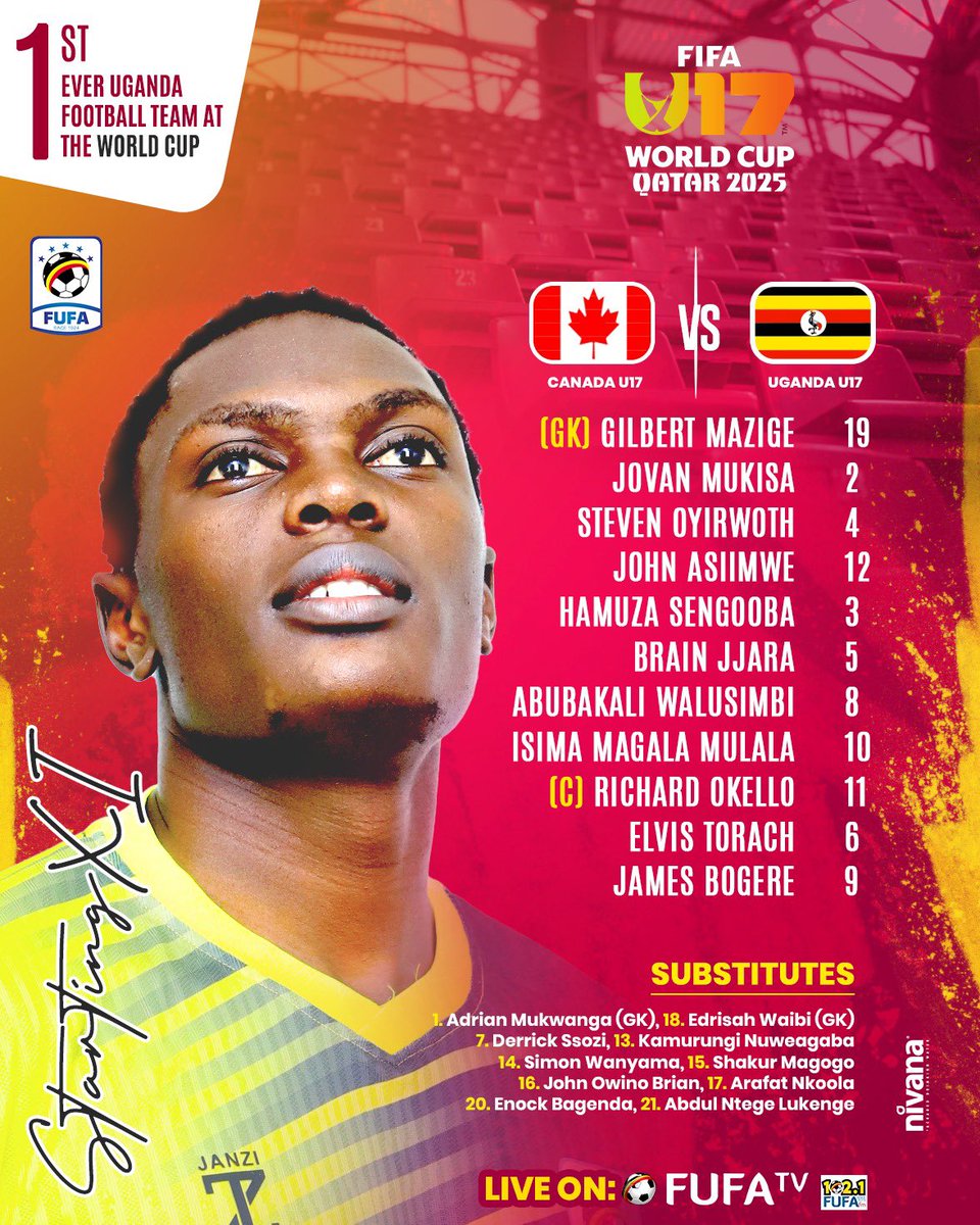 Tomorrow's Goats 🐐 in FIFA U17 WORD CUP QATAR 2025 
we are all behind you, represent the national  🇺🇬 colours with pride n determination 👏 Good luck 👍 
<a href="/OfficialFUFA/">FUFA</a>  <a href="/UgandaCranes/">Uganda Cranes</a> <a href="/TeamMbararaCity/">Mbarara City FC Official</a> <a href="/AsiimweJohn25/">Asiimwe John</a>