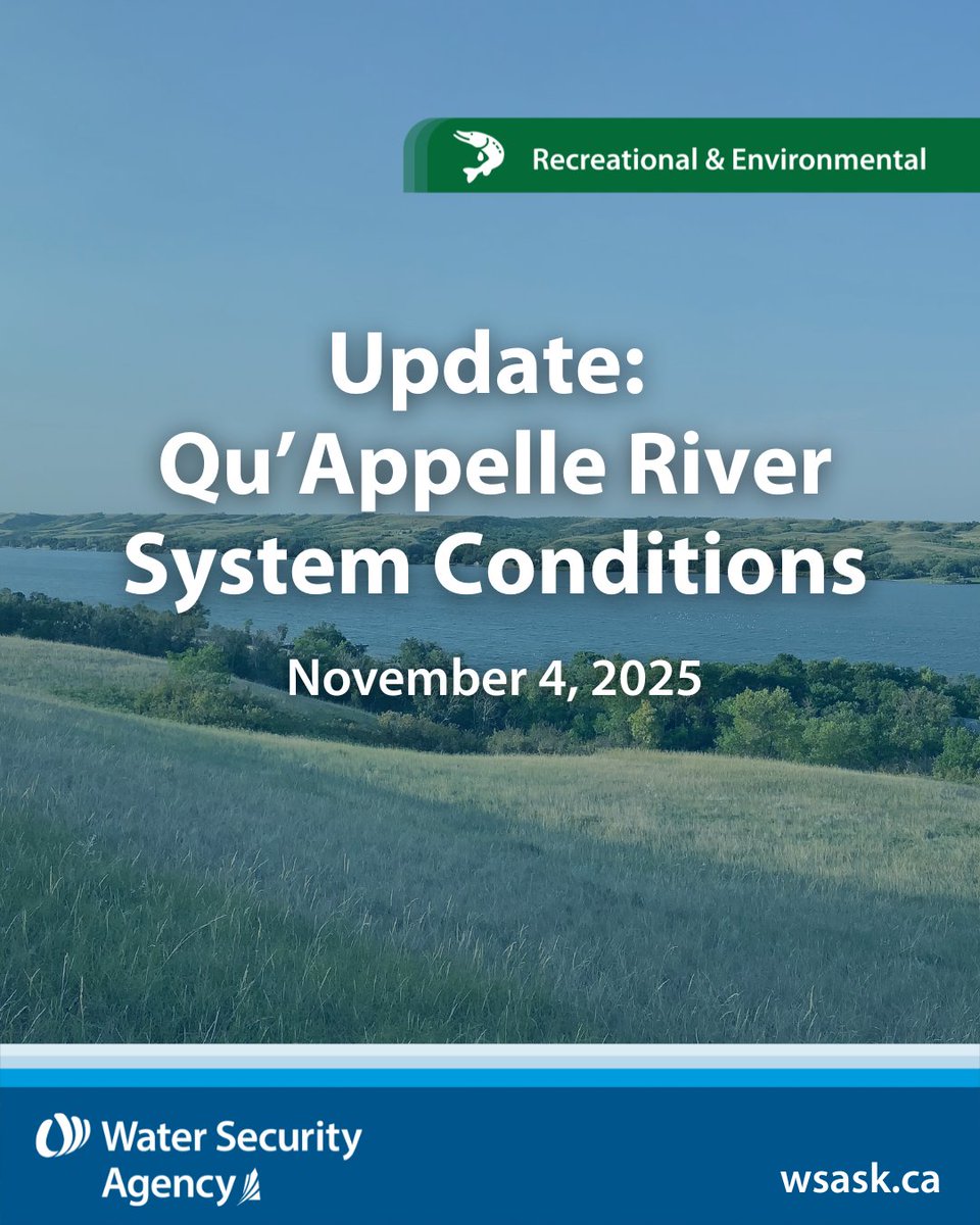 WSASK's tweet image. The final Qu&apos;Appelle River System conditions update for the 2025 season is now available on our website. Weekly updates will begin again in spring 2026. View the final report here: wsask.ca/recreation-env…