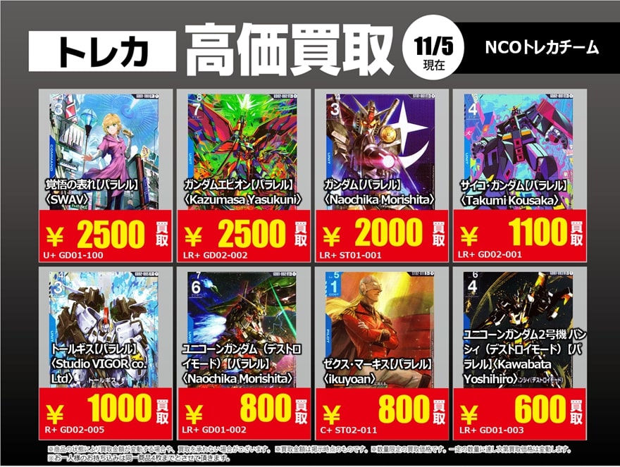 ガンダムカードゲーム 2弾発売後、初の高価買取案内①「青」「白」 お