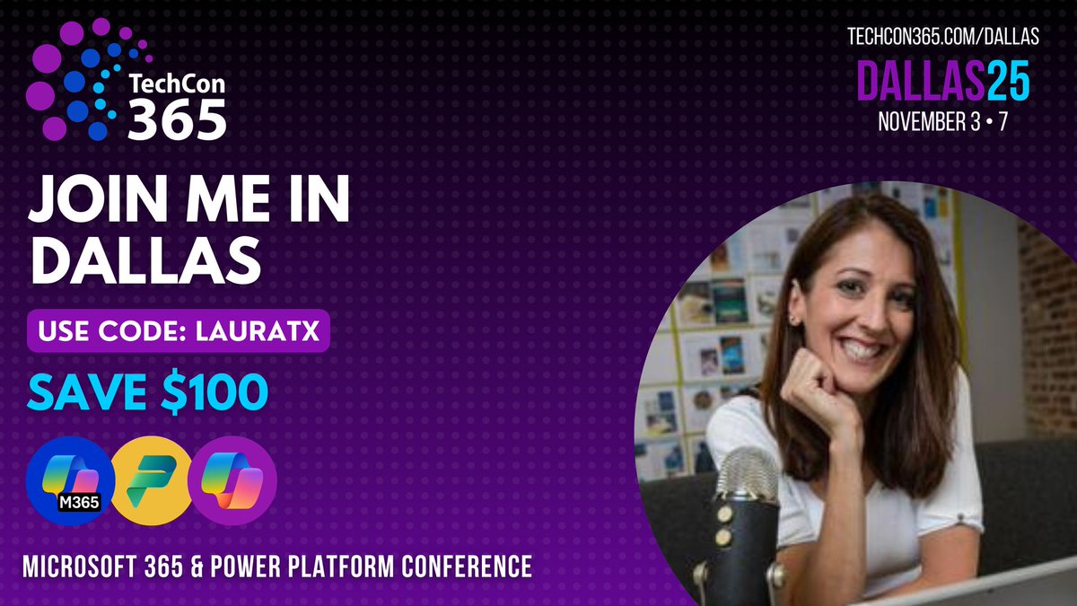 iwmentor's tweet image. 💬 Live demos, real-world case studies &amp;amp; practical takeaways—Laura’s #TechCon365 sessions are designed to empower you with actionable skills. Don’t miss out! #PowerApps #Copilot