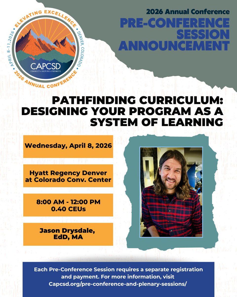 Capcsd_official's tweet image. Map your path to excellence! Join Jason Drysdale for a journey in curriculum mapping that takes your program from base camp to the summit. Details: buff.ly/vffRgj0 #CAPCSD2026 #CurriculumMapping #HigherEd